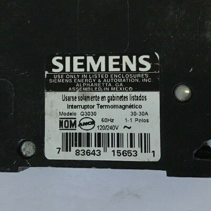 SIEMENS Q3030 CIRCUIT BREAKER 1POLE 120/240VAC 60HZ 30AMP***LOTOF2***