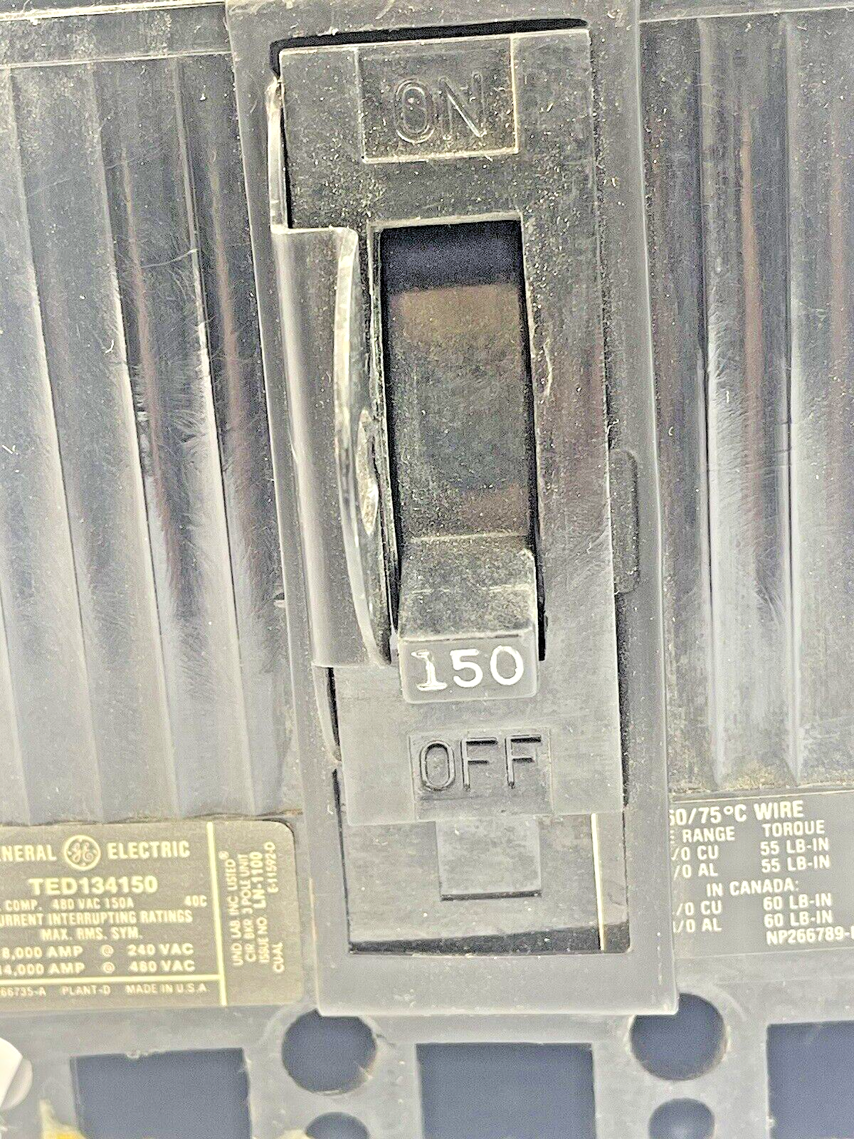 GE - GENERAL ELECTRIC - TED134150 - CIRCUIT BREAKER -  480 VAC, 150 A, 3 POLE