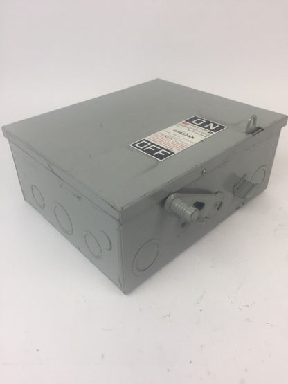 FPE H3632SN FUSIBLE SAFETY SWITCH 240VAC 250VDC 60AMP 15HP 3PH 3 POLE TYPE 1