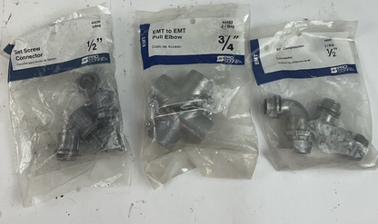 EMT SET SCREW CONN. 1/2" 44230  , PULL ELBOW 3/4" 44562 , 90* COMPRESSION 44057