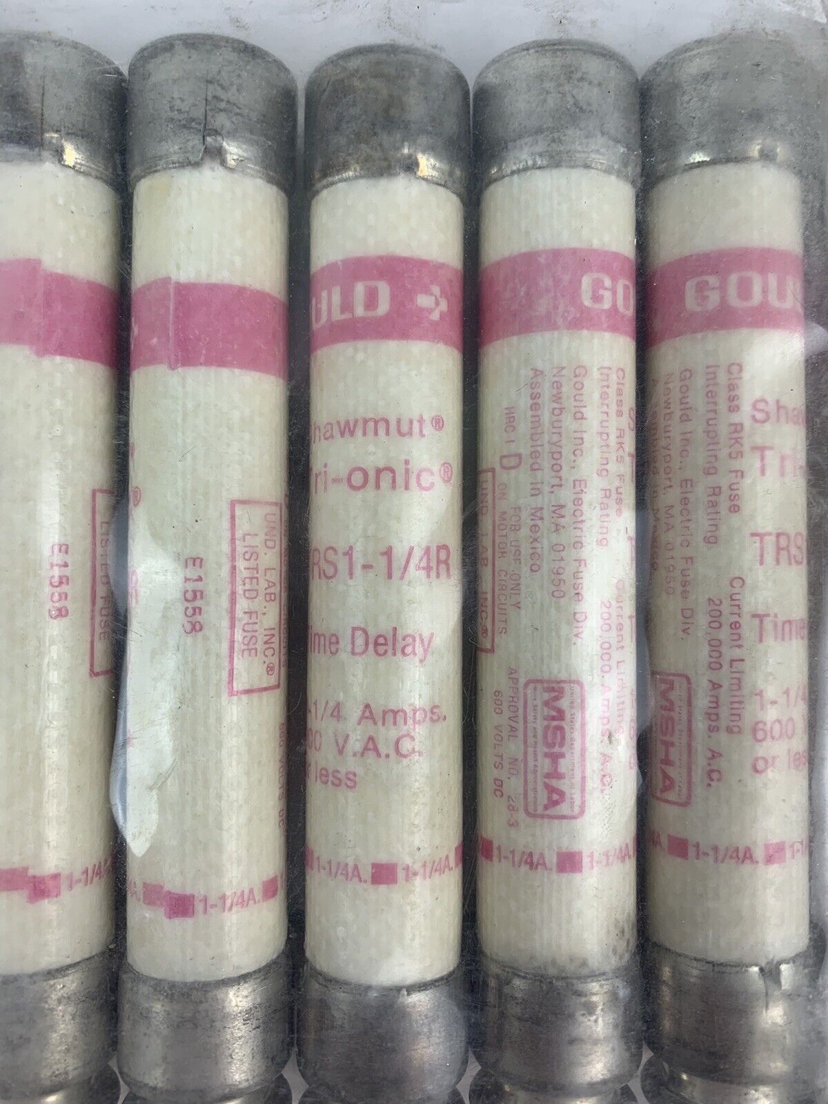 Gould Shawmut Tri-Onic Time Delay TRS1-1/4R 1 1/4A 600VAC Fuse "Lot of 15"