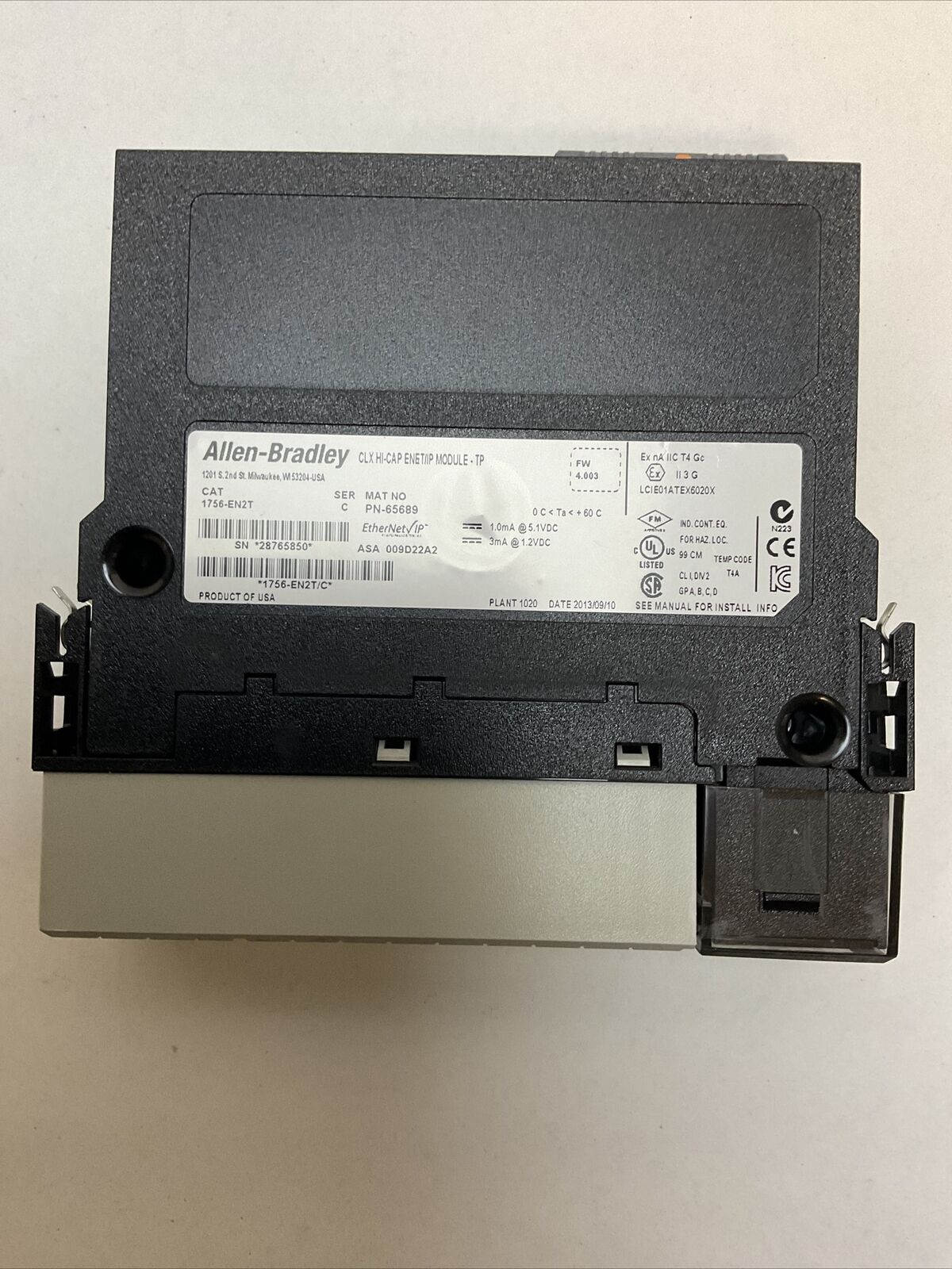 ALLEN BRADLEY 1756-EN2T SER C FW 4.003 CLX HI-CAP ENET/IP MODULE TP 3mA@1.2VDC