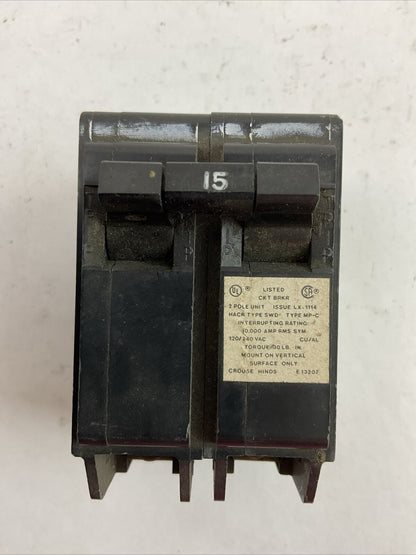 CROUSE-HINDS MP215 CIRCUIT BREAKER 15AMP 2POLE 120/240VAC TYPE MP-C