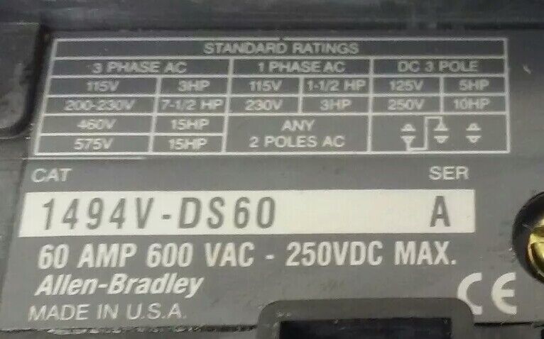ALLEN BRADLEY 1494V-DR666 FUSIBLE DISCONNECT SWITCH,W/ 1494V-FSR666 & 1494V-DS60