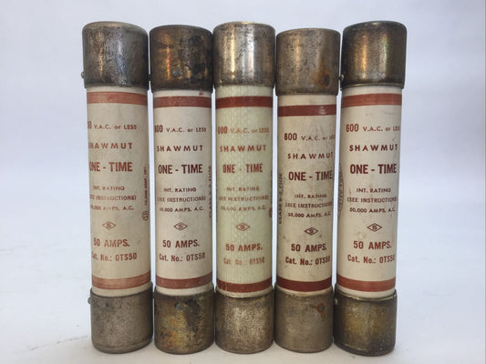 SHAWMUT OTS50 ONE-TIME FUSE 50AMP 600VAC CLASS K5 (LOT OF 5)