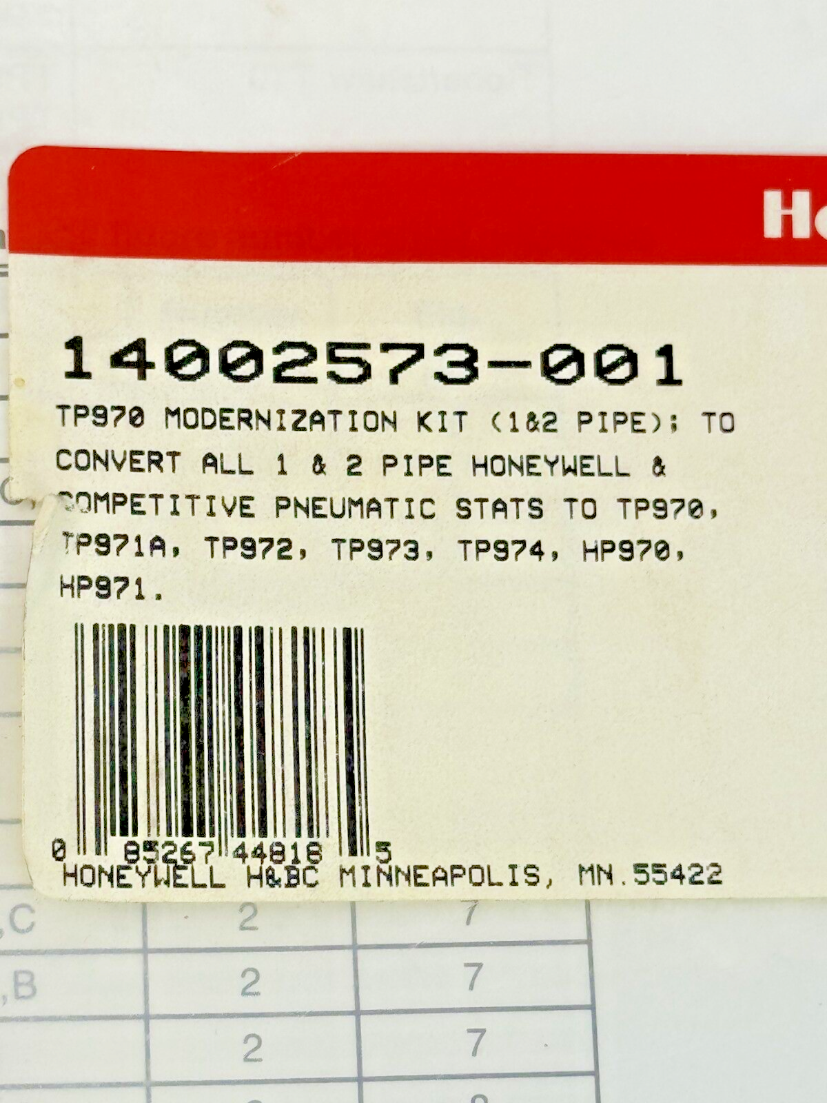 HONEYWELL -  14002573-001 - MODERNIZATION KIT- CONVERT 1 & 2 PIPE TO PNEUM. STAT
