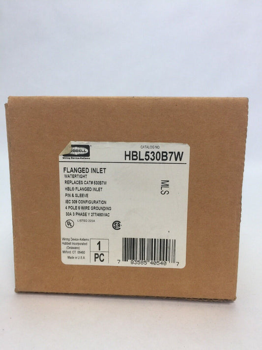 HUBBELL HBL530B7W FLANGED INLET WATERTIGHT PIN & SLEEVE 30A 277/480VAC 3 PHASE
