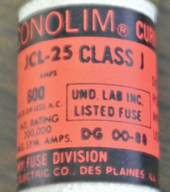 ECONOMY / ECONOLIM JCL25 FUSE / 25A / 600V / NEW SURPLUS / EACH