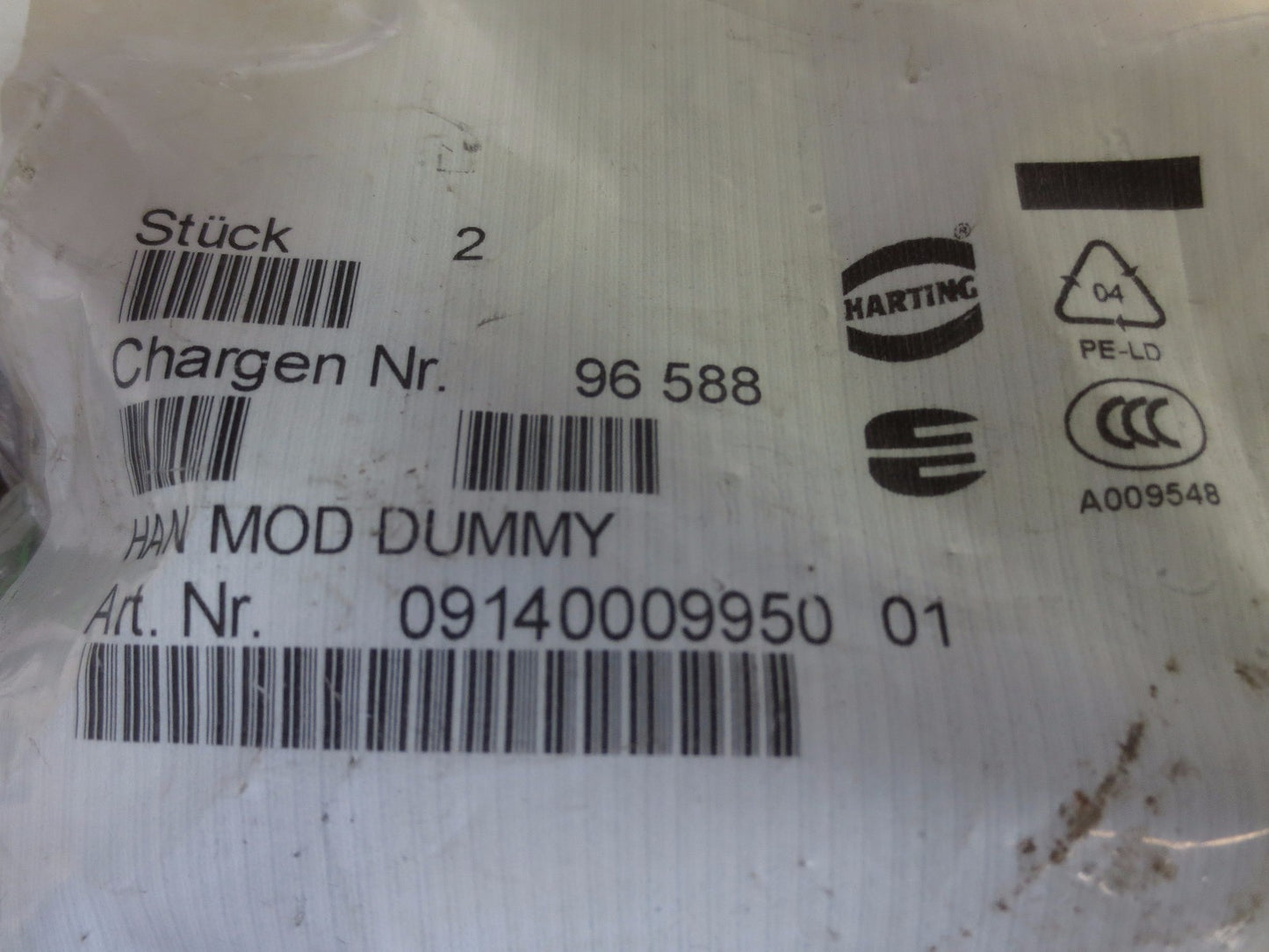 HARTING 09140009950 HAN MOD DUMMY / SPACER MODULE - NEW SURPLUS - BAG of 2