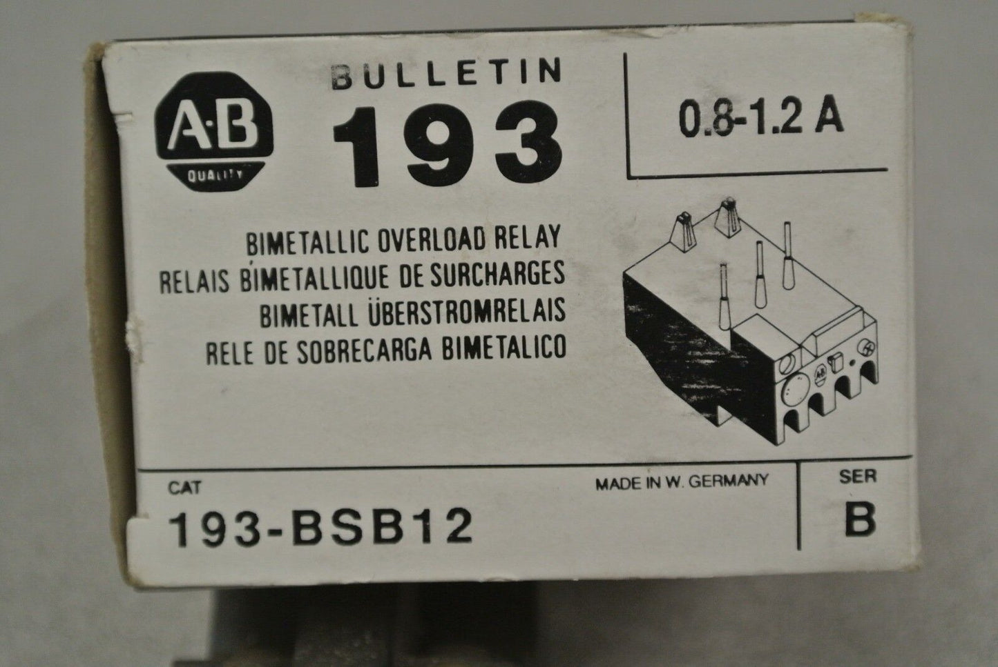 ALLEN-BRADLEY 193-BSB12 BIMETALLIC OVERLOAD RELAY 0.8-1.2A / NEW SURPLUS