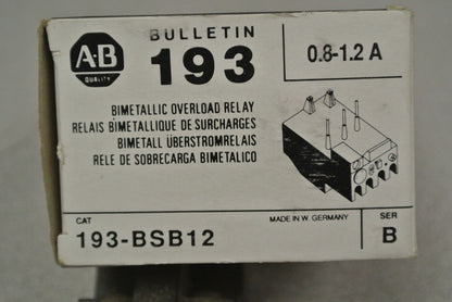 ALLEN-BRADLEY 193-BSB12 BIMETALLIC OVERLOAD RELAY 0.8-1.2A / NEW SURPLUS