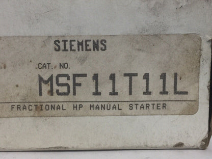 SIEMENS MSF11T11L FRACTIONAL HP MANUAL STARTER