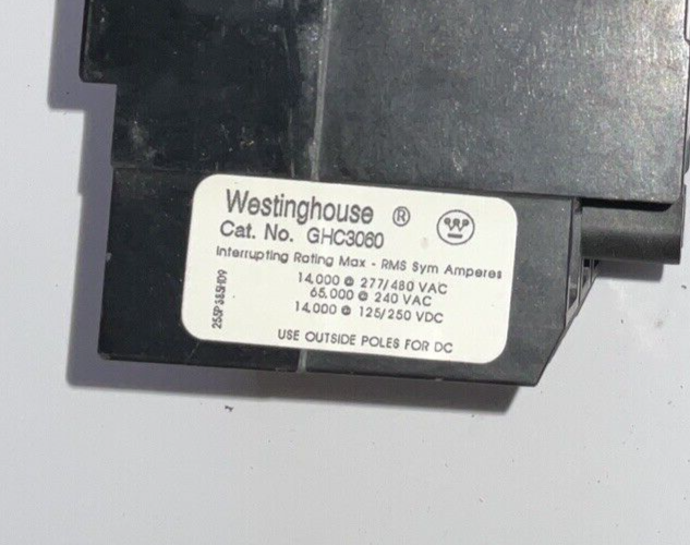 WESTINGHOUSE GHC3060 CIRCUIT BREAKER 480VAC 250VDC 60A 3POLE