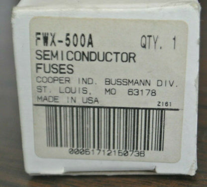 COOPER-BUSSMANN FWX-500A SEMICONDUCTOR FUSE / 250V / 500A / NEW SURPLUS / EACH