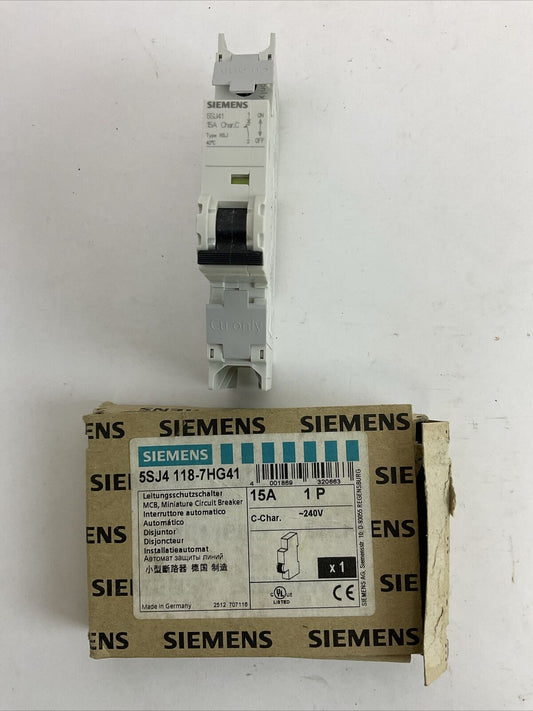 SIEMENS 5SJ4 118-7HG41 MINITURE CIRCUIT BREAKER 15AMP 240VAC 1POLE
