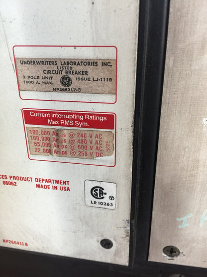 GE THMM5616 POWER BREAK MAGNETIC HYDRAULIC MAGNETRIP 1600AMP 250VDC 600VAC