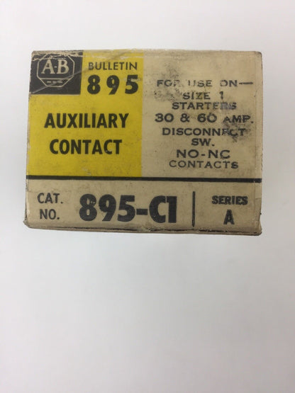 ALLEN BRADLEY 895-C1 AUXILIARY CONTACT SIZE 1 STARTER 30 & 60 AMP