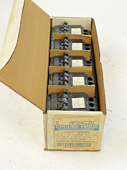 CROUSE-HINDS *BOX OF 5* - MP24020- 2 POLE,20/40/40/20 A, 240 VAC CIRCUIT BREAKER