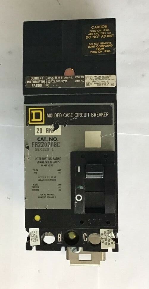 SQUARE D FA22020BC CIRCUIT BREAKER 20AMP SER.1 240VAC/250VDC ***LOTOF2***