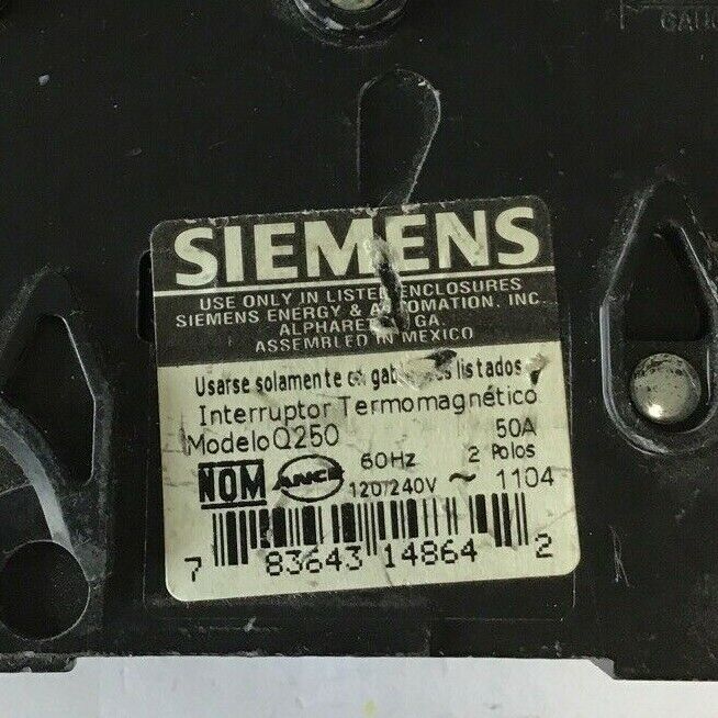 SIEMENS Q250 TYPE QP CIRCUIT BREAKER - 120/240VAC, 50A, 2-POLE ***LOTOF4***