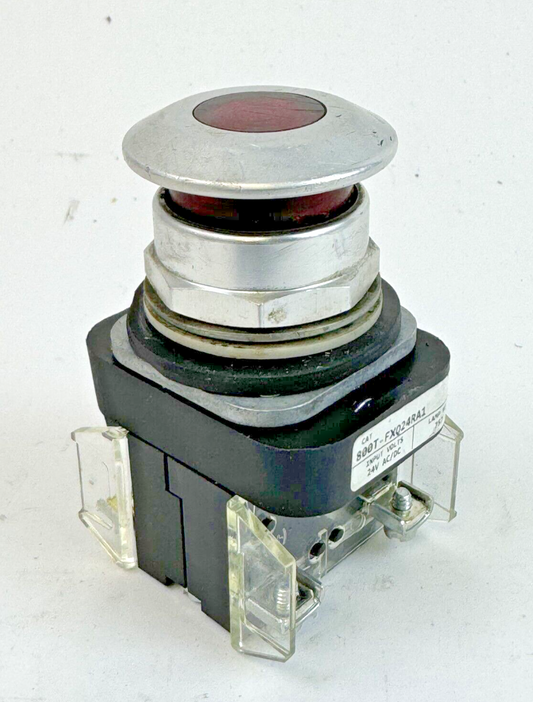 ALLEN-BRADLEY - 800T-FXQ24RA1 SER. T - RED MUSHROOM PUSH/PULL BUTTON W/ BLOCK