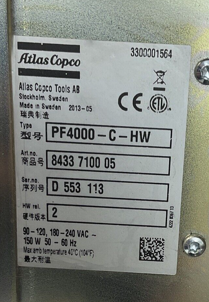 ATLAS COPCO PF4000-C-HW CONTROLLER 240VAC 150W 50-60HZ ***NO POWER CORD***