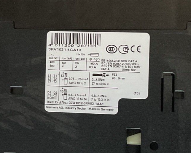 SIEMENS 3RV1031-4GA10 CIRCUIT BREAKER