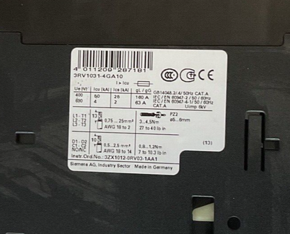 SIEMENS 3RV1031-4GA10 CIRCUIT BREAKER