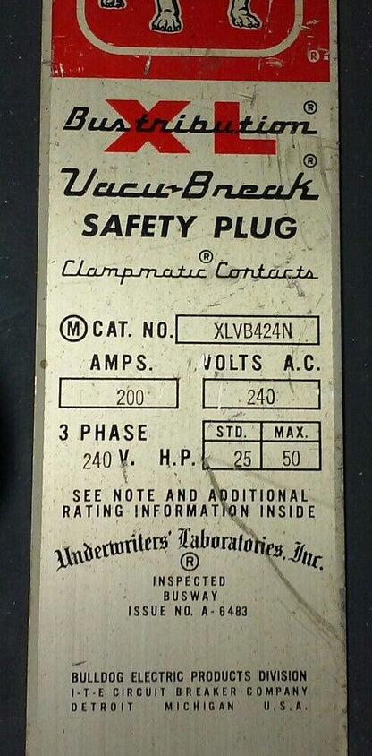 Bulldog (Siemens) XLVB424N 200A 240VAC 50 HP 3 PHASE