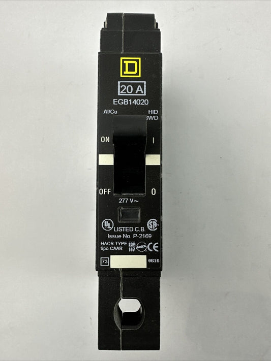 SQUARE D EGB14020 CIRCUIT BREAKER 277VAC 20AMP 1POLE HACR TYPE