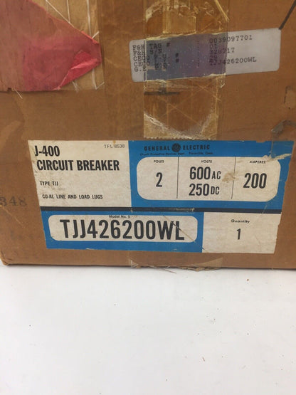 GE TJJ426200WL J-400 CIRCUIT BREAKER 200 AMP 600VAC 250VDC 2 POLE