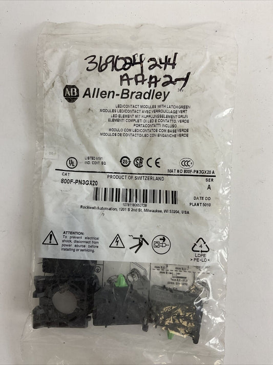 ALLEN BRADLEY 800F-PN3GX20 SER A LED/CONTACT MODULES WITH LATCH GREEN