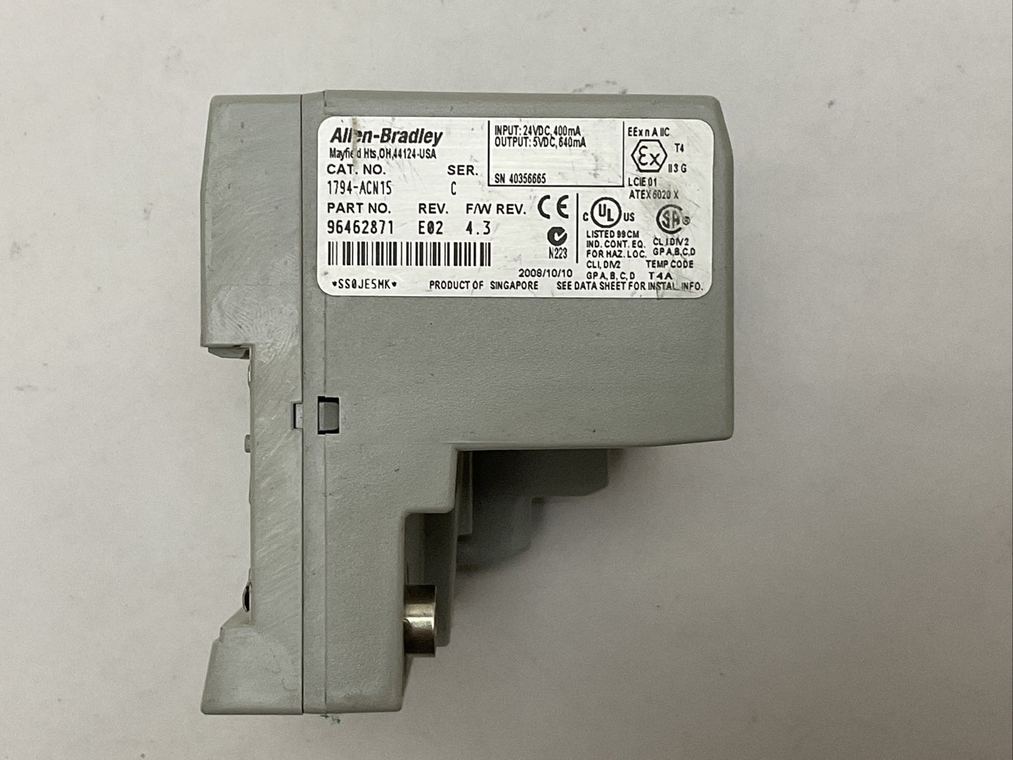 ALLEN BRADLEY 1794-ACN15 SER C REV E02 F/W REV 4.3 FLEX I/O CONTROL NET ADAPTER