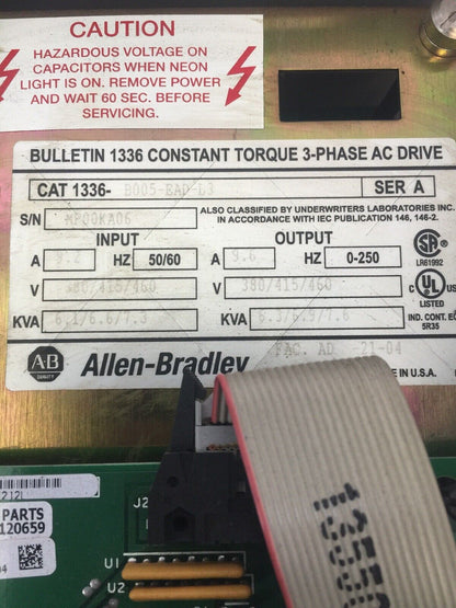 ALLEN BRADLEY 1336-B005-EAD-L3 CONSTANT TORQUE 3-PH AC DRIVE OUTPUT 380/415/460V