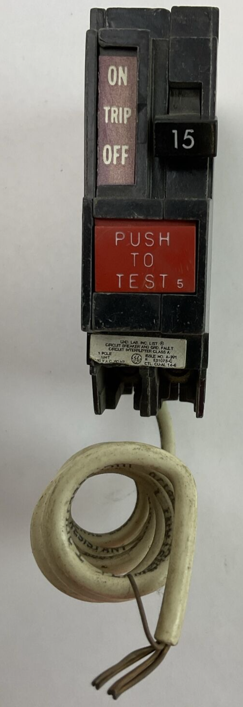 GE THQB-1115GF GROUND FAULT CIRCUIT BREAKER 1POLE 15AMP 120VAC TYPE THQB-GFCI