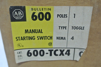 ALLEN-BRADLEY 600-TCX4 MANUAL STARTING SWITCH - TOGGLE - 1 POLE - NEW SURPLUS