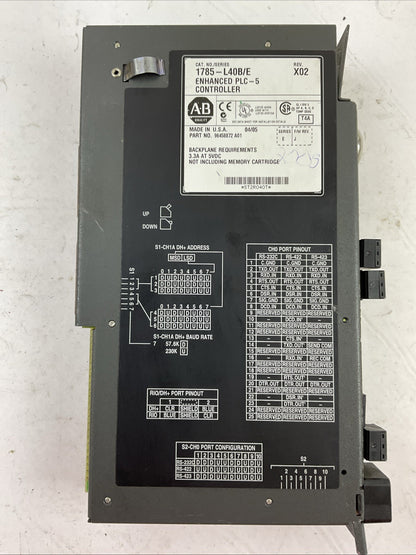ALLEN BRADLEY 1785-L40B/E REV X02 F/W REV J ENHANCED PLC-5CONTROLLER SERIES E