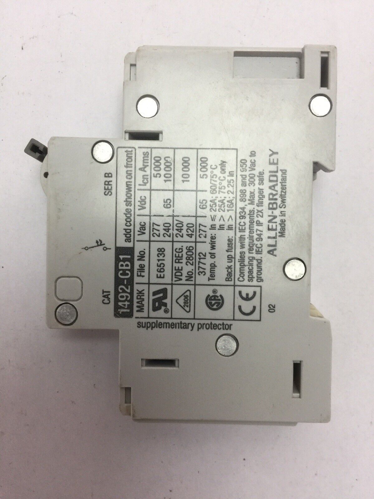 ALLEN BRADLEY 1492-CB1 G100 277VAC 65VDC 10A SER B