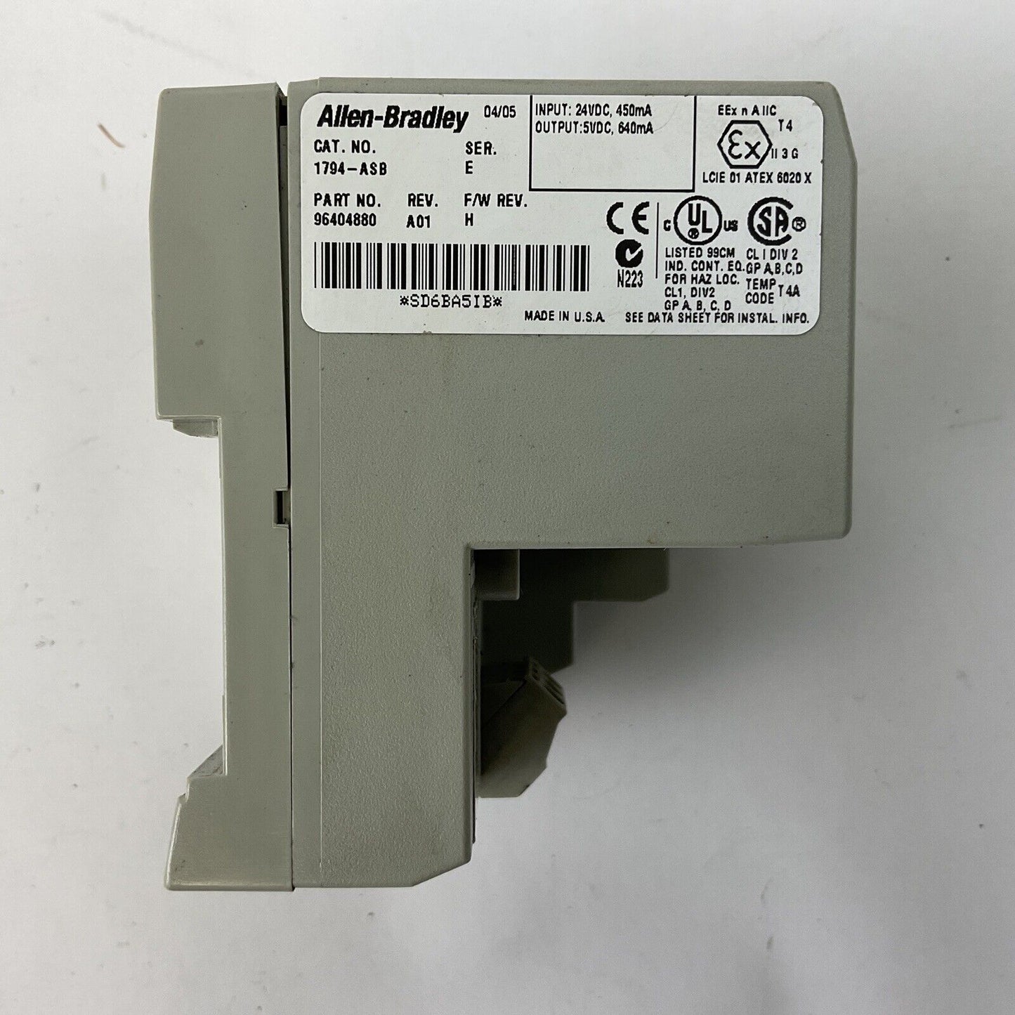 ALLEN BRADLEY 1794-ASB SER E REV A01 F/W REV H FLEX I/O 24VDC POWER SUPPLY RIO