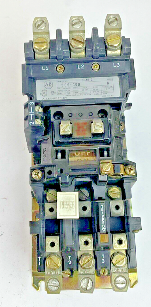 ALLEN-BRADLEY 509-C0D STARTER SER.A SIZE2 25HP W/115-120V COIL