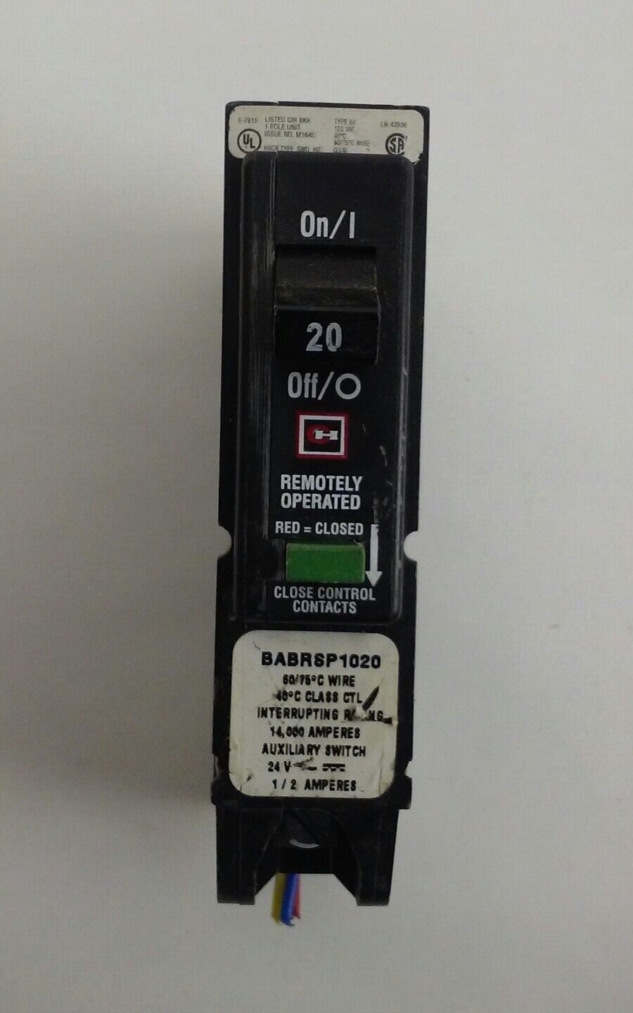 Eaton Cutler-Hammer 20 Amp 1-Pole Remote-Operated CIRCUIT BREAKER BABRSP1020