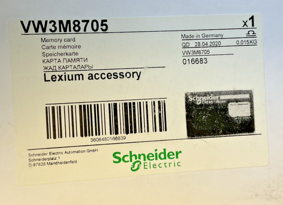 SCHNEIDER ELECTRIC VW3M8705 MEMORY CARD LEXIUM ACCESSORY