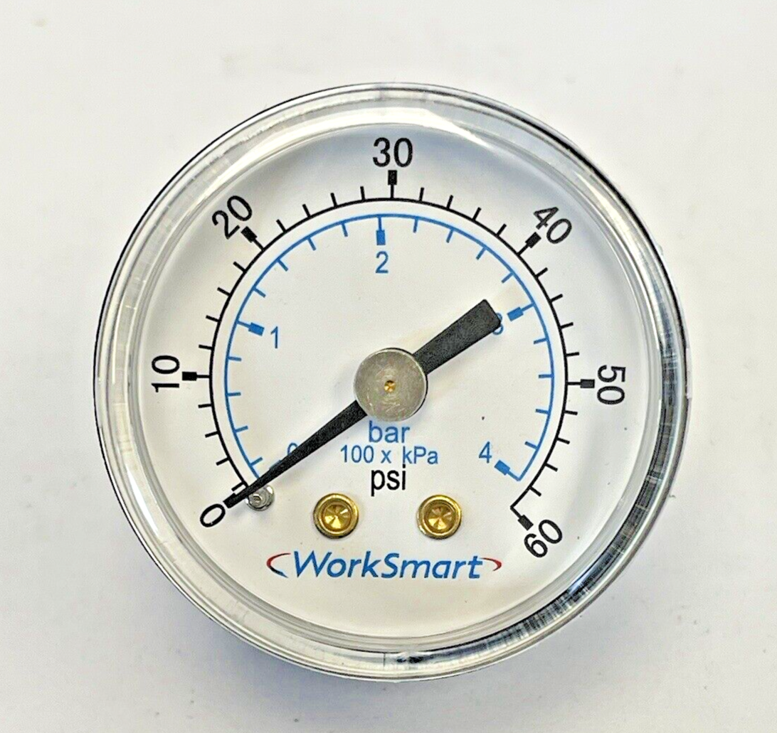 WORKSMART - WS-PE-GAGE-14 - PRESSURE GAUGE - 1.5" DIAMETER, 1/8" NPT, 0-60 PSI