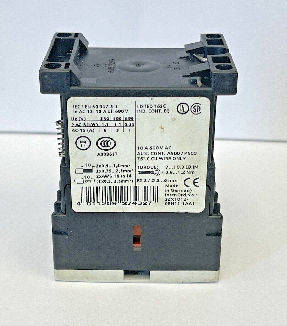 SIEMENS - 3RH1131-1BB40 - CONTACTOR - 10 AMP; 4 POLE; 240 VAC; 24 VDC COIL