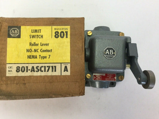 ALLEN BRADLEY 801-ASC1711 LIMIT SWITCH ROLLER LEVER 600VAC 550VDC NEMA TYPE 7-9