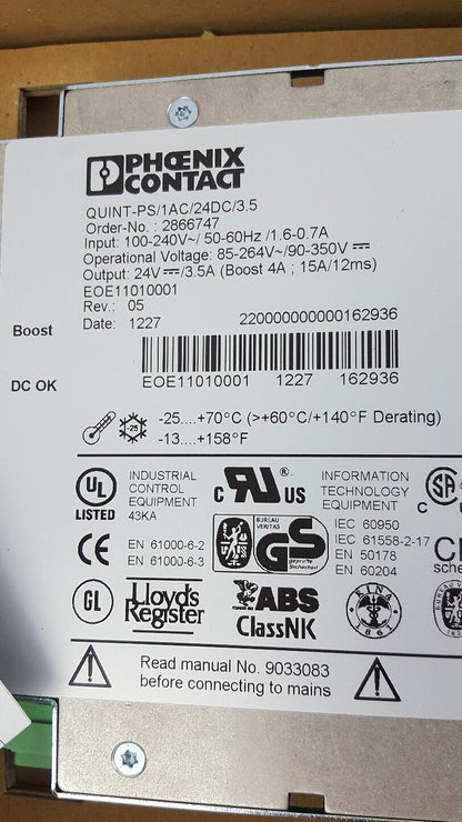 Phoenix Contact Quint-PS 1AC 24DC 3.5 Power Supply : NEW