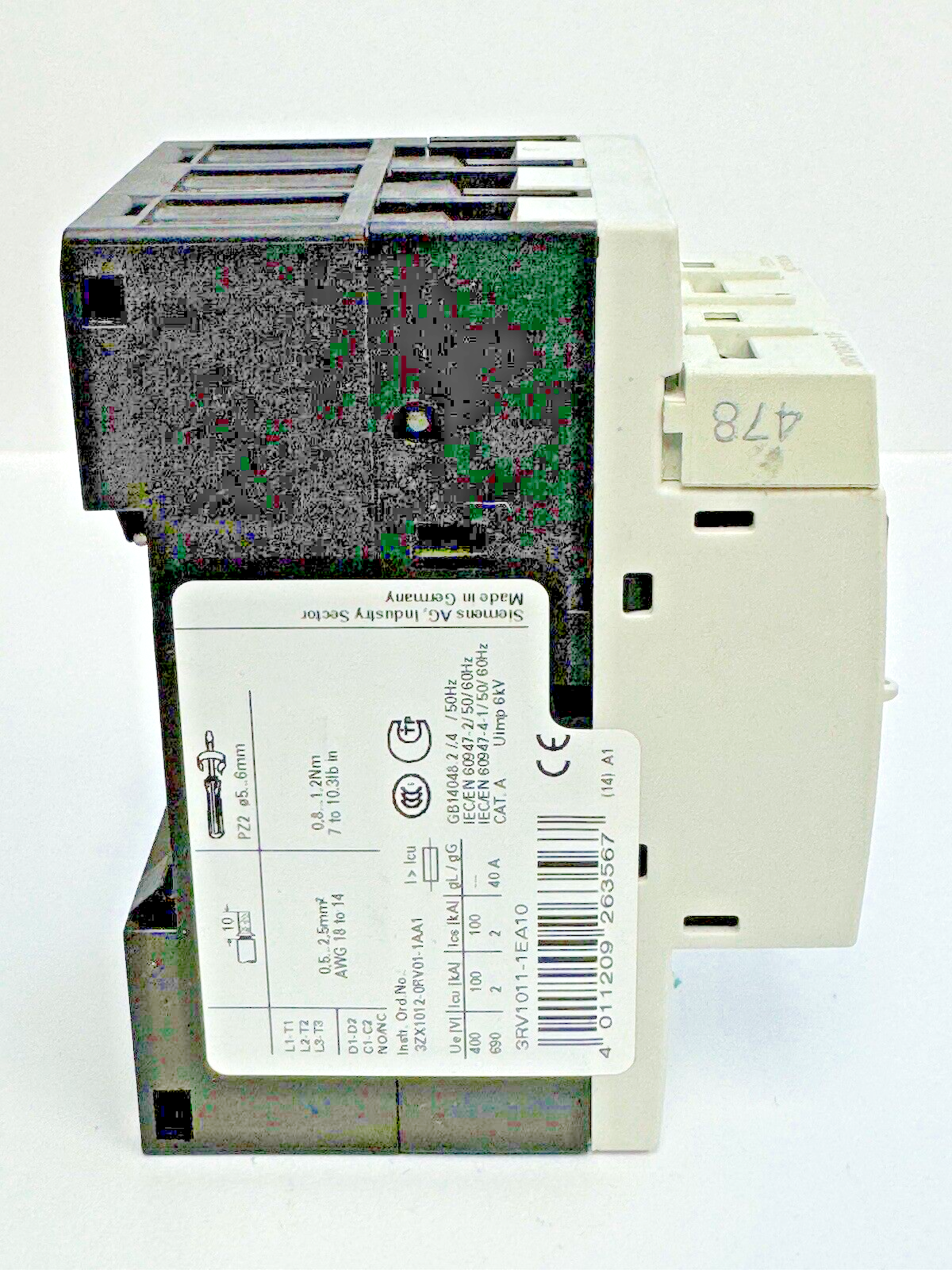 SIEMENS - 3RV1011-1EA10 - MOTOR PROTECTOR CIRCUIT BREAKER & 3RV1901-1F AUX. CONT