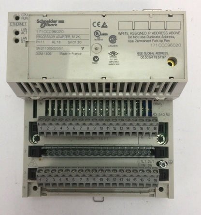 SCHNEIDER 171CCC96020 PROCESSOR ADAPTOR 512K 170ADI54050 INPUT BASE 115VAC 16PT