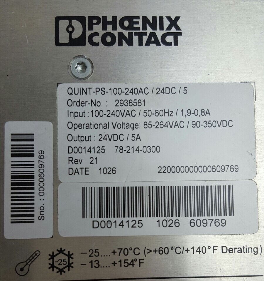 Phoenix Contact Quint Power Supply QUINT-PS-100-240AC/24DC/5