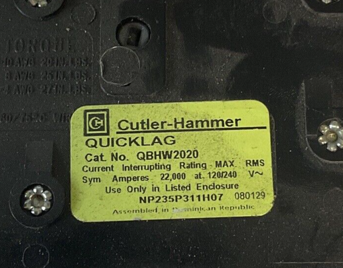 CUTLER HAMMER QBHW2020 CIRCUIT BREAKER 120/240VAC 2POLE